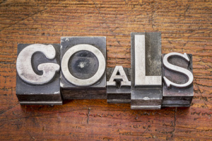 goals word in metal type